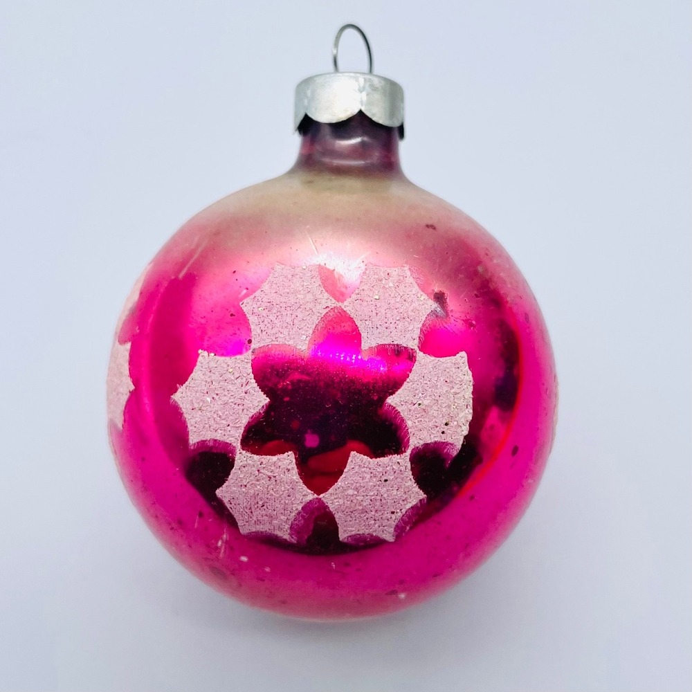 Ambre Snowflake Stenciled Christmas Ball‎ Ornament Shiny Brite